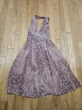 Phoebe Sleeveless Halter Animal Print Knee Length Dress in Mauve Leopard Print